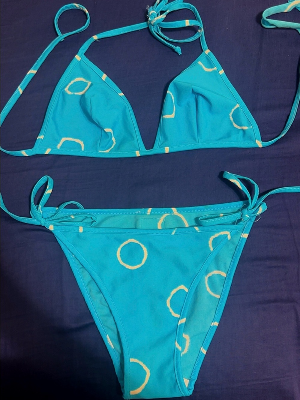 Dolce & Gabbana Turquoise Blue Ring-Print Triangle Bikini